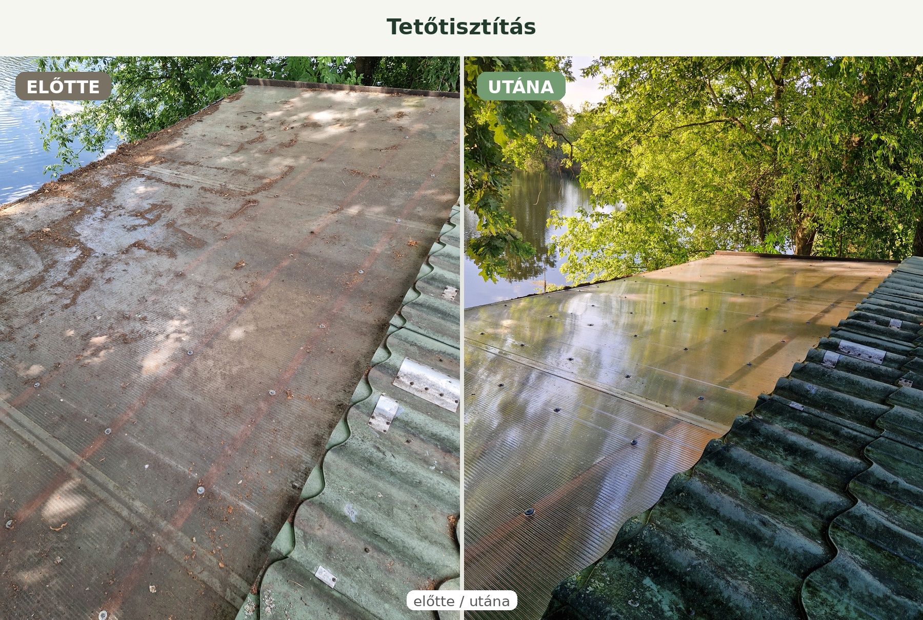 Tetőtisztítás előtte és utána