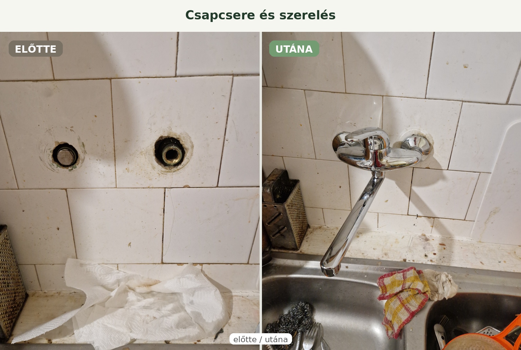Csapcsere és szerelés előtte és utána